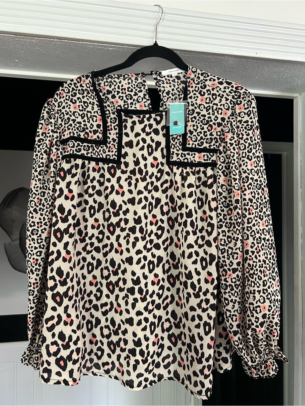 Maurices Cream Leopard-Print Blouse with Pink Accents
